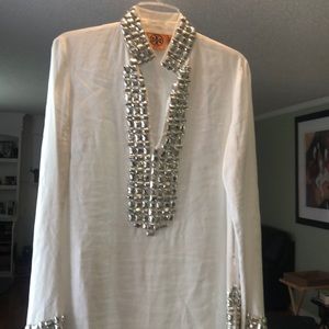 Tory Burch White studded linen Tunic